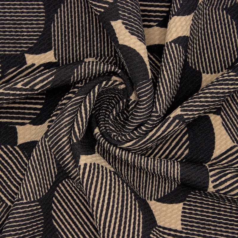 Knit jacquard fabric - black and beige