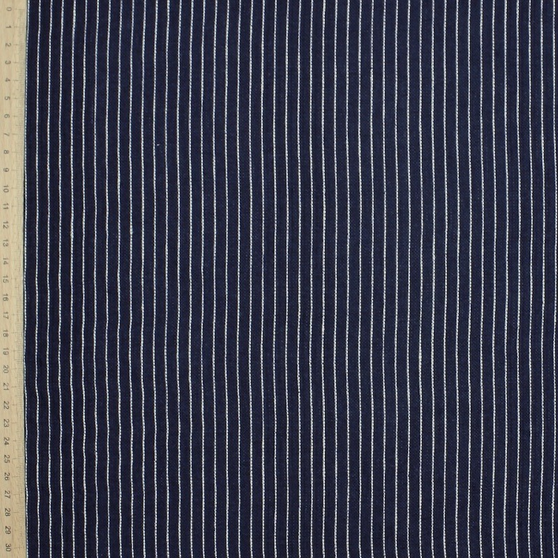 Tissu 100% lin bleu à rayures