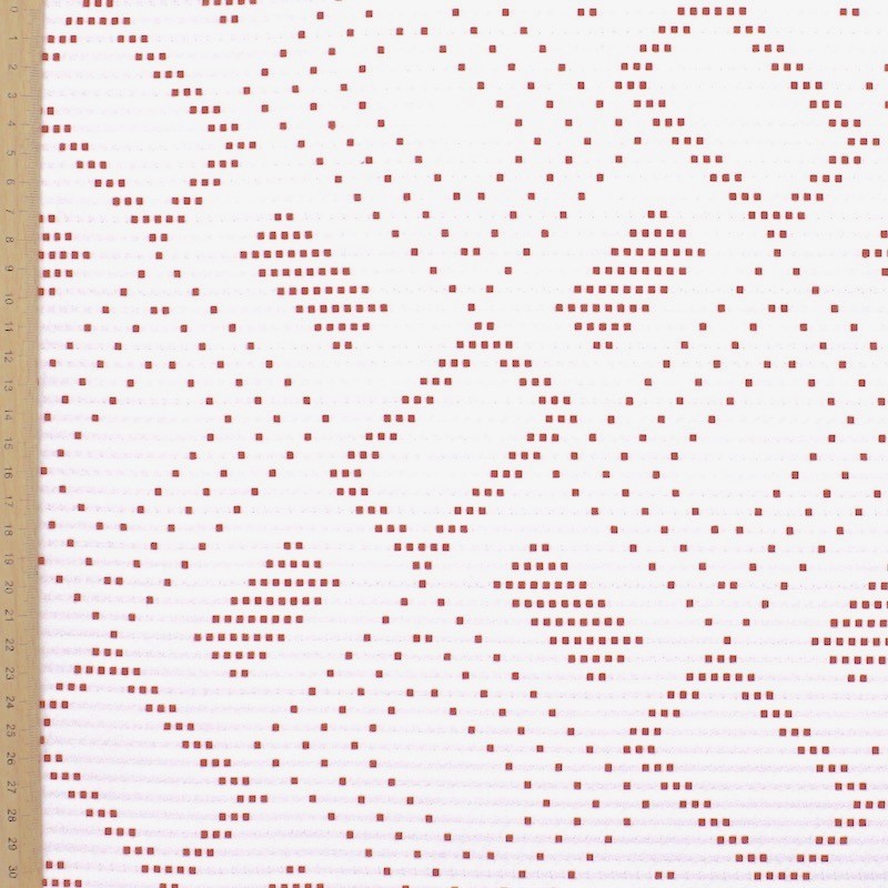 Tissu coton et polyester blanc et rouge