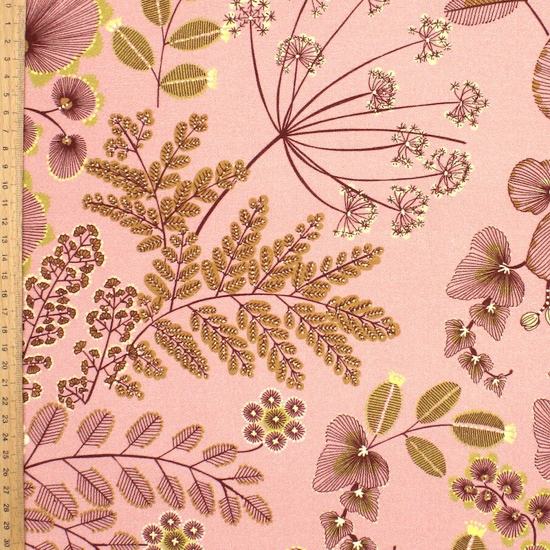 Fabric with floral print - pink background