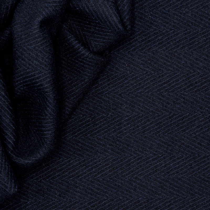 Stof in wol met visgraatdessin - marineblauw