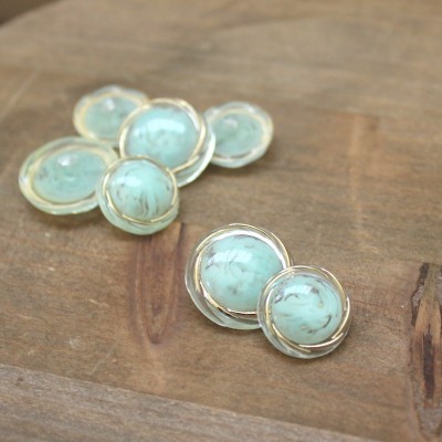 Resin button - sea green and gold