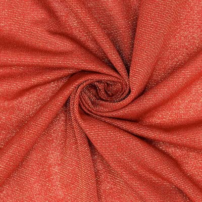 Tissu polyester rouge avec fil fantaisie doré