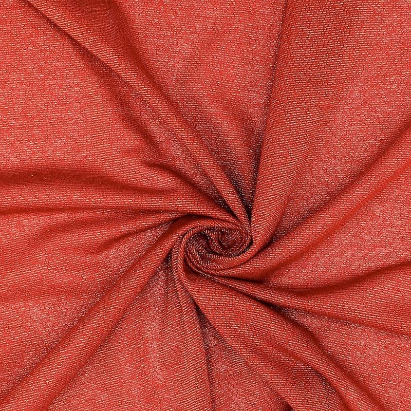 Stof in polyester met fantasiedraad - rood 