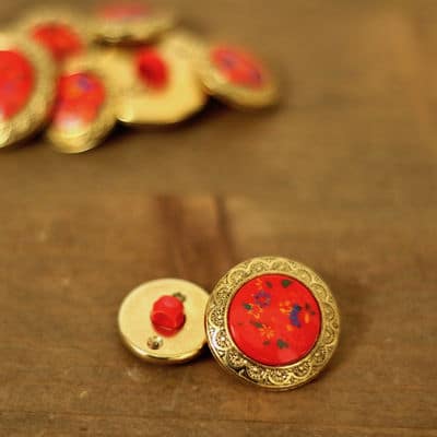 Button with flowers - red and gold