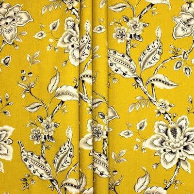 Braided cloth with flower print - mustard yellow