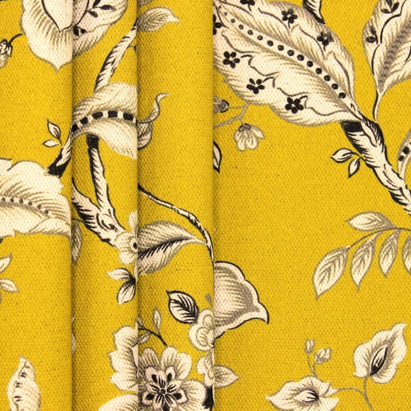 Braided cloth with flower print - mustard yellow