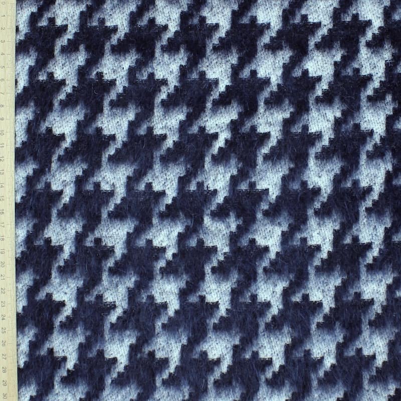Tissu en coton et laine bleu à poils longs 