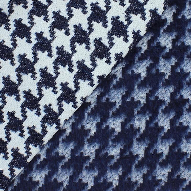 Tissu en coton et laine bleu à poils longs 