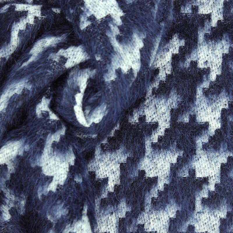 Stof in katoen en wol met lange haren - blauw