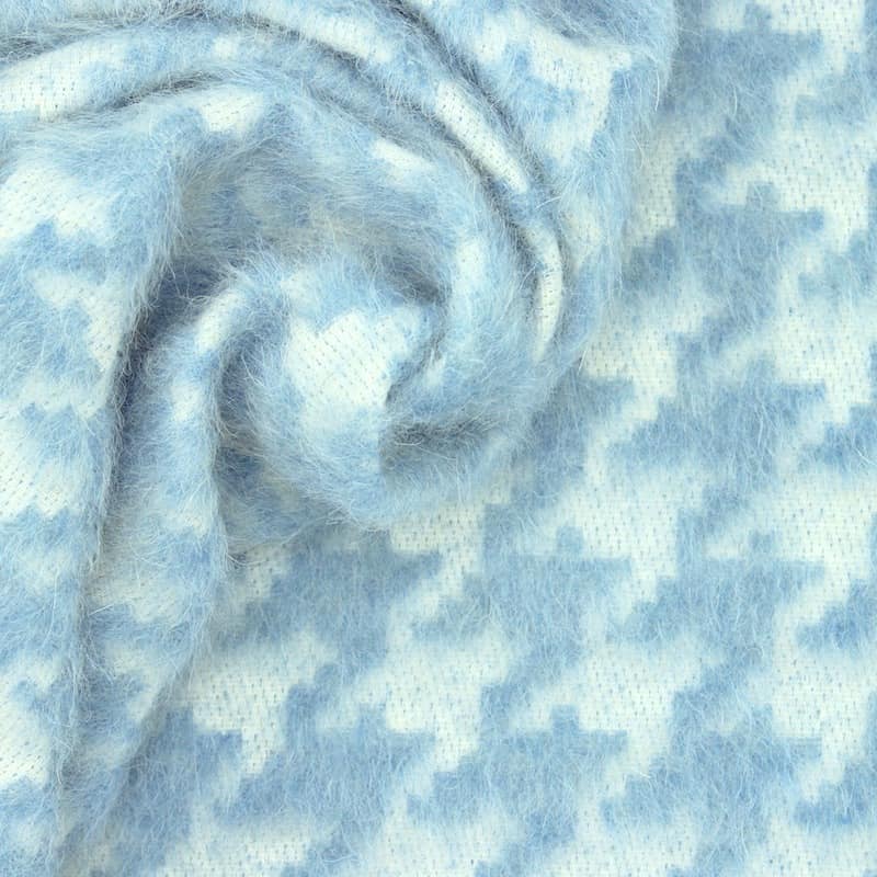 Stof in katoen en wol met lange haren - hemelsblauw
