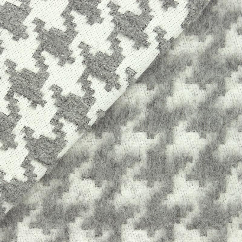 Fabric in cotton and wool with long fur - grey