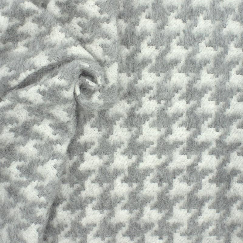 Tissu en coton et laine gris à poils longs 