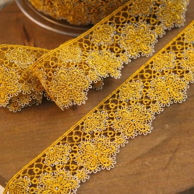 Lace ribbon - mustard yellow and silver