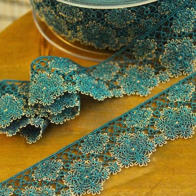 Lace ribbon - petroleum blue and gold