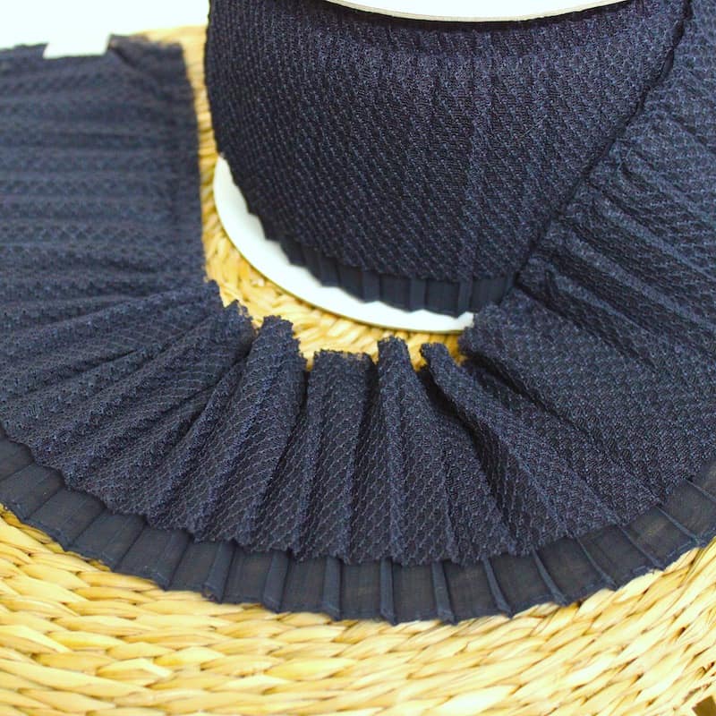 Pleated ribbon for collar and sleeve - navy blue