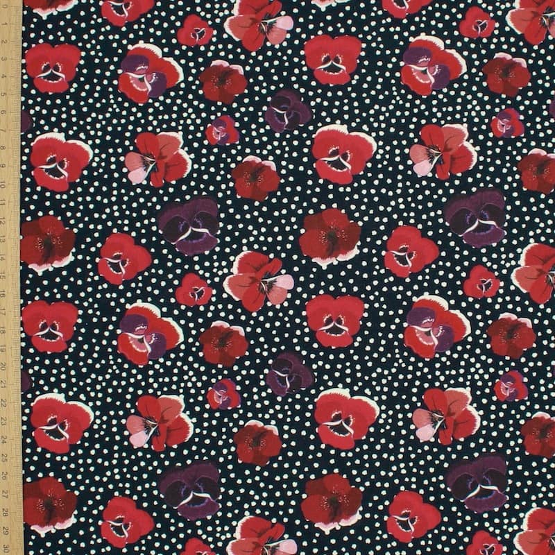 Cotton printed with "pansy flower" - black
