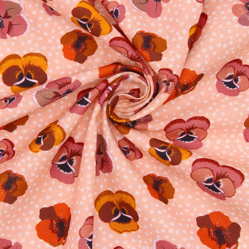 Cotton printed with "pansy flower" - pink