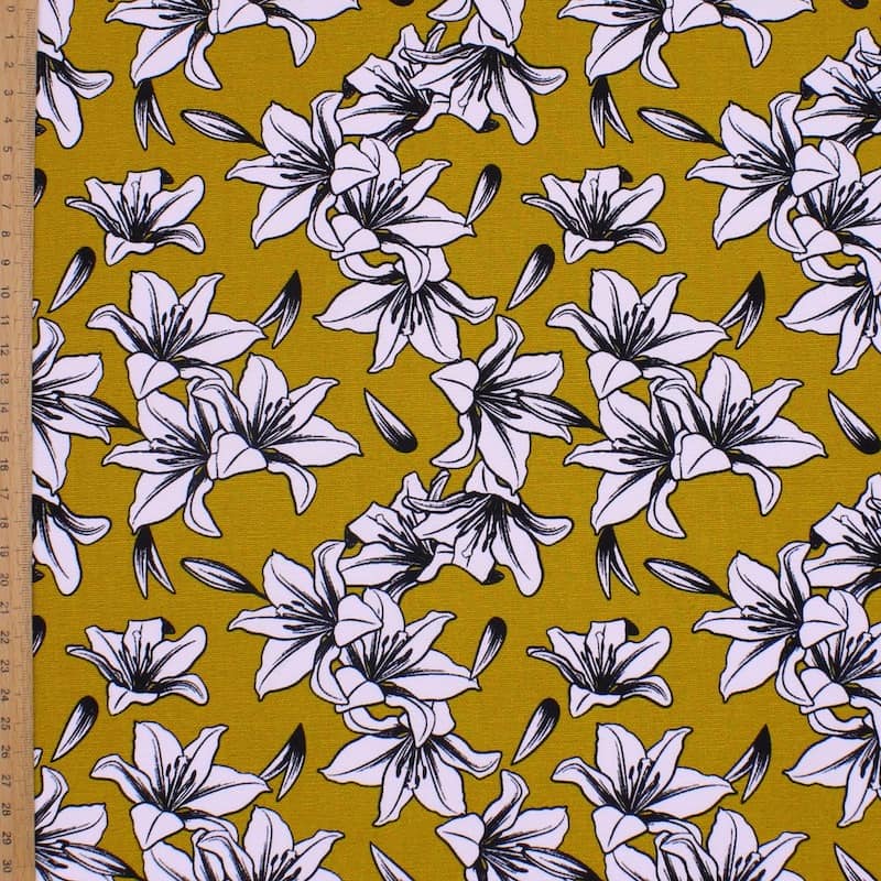 Tissu coton moutarde impression floral