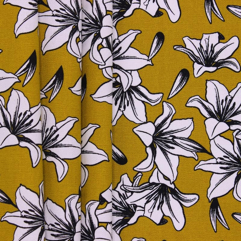 Tissu coton moutarde impression floral