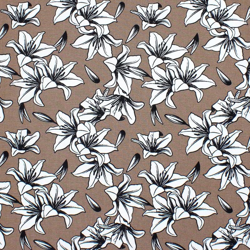 Tissu coton brun impression floral
