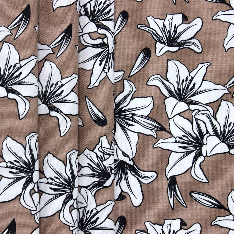 Tissu coton brun impression floral