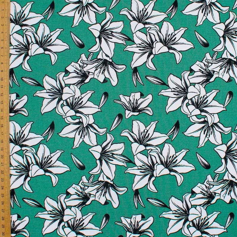 Tissu coton vert impression floral