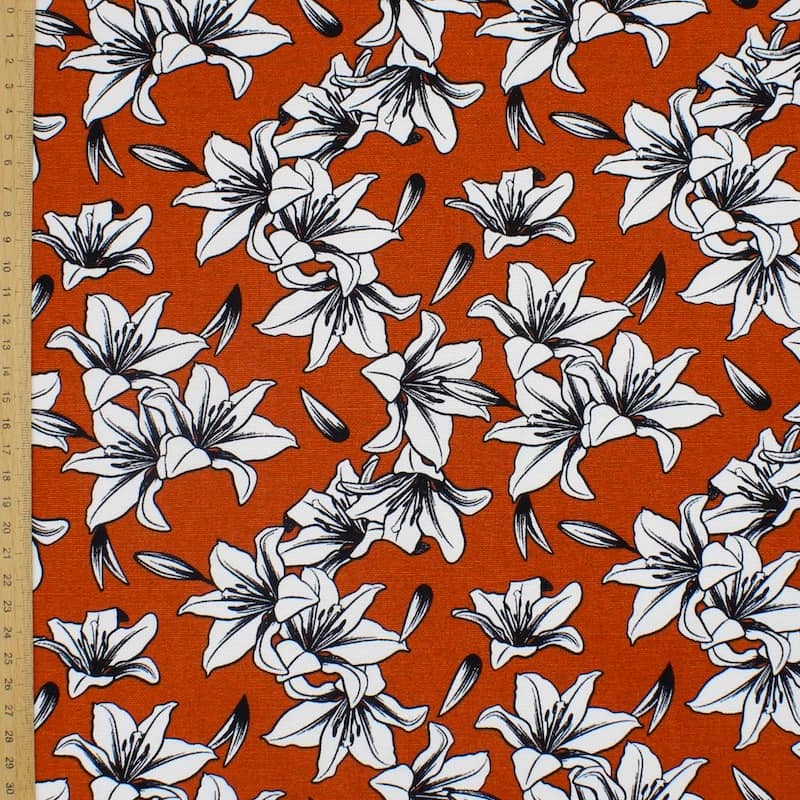 Tissu coton rouille impression floral