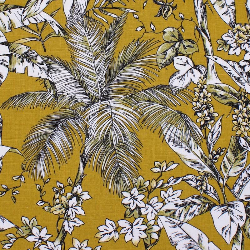 Printed fabric in ramie and cotton - mustard yellow