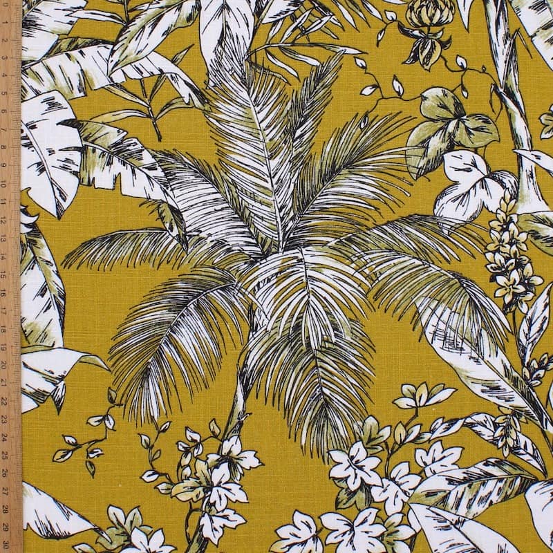 Printed fabric in ramie and cotton - mustard yellow