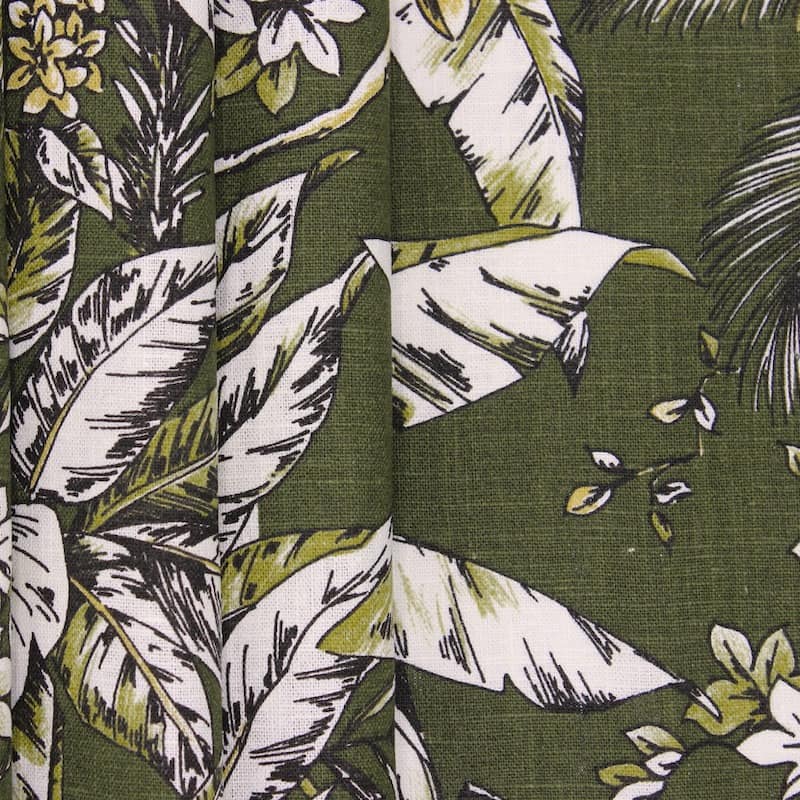 Printed fabric in ramie and cotton - green 