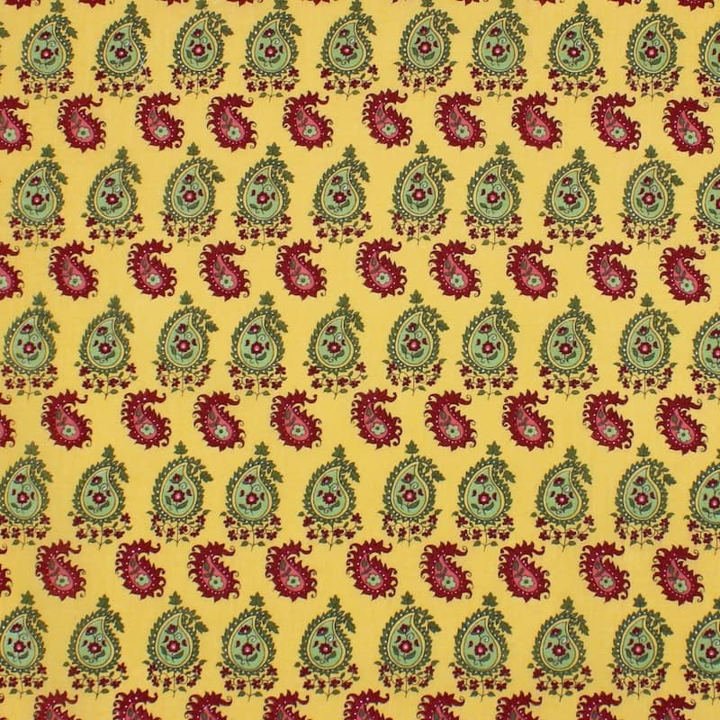 Tissu en coton jaune à motif floral