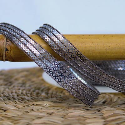 Iron-on braid trim with glitters - grey-black
