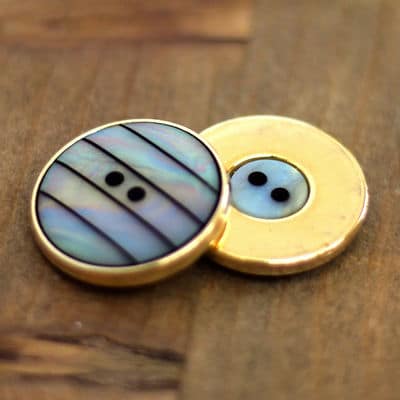Resin button - gold and pearly grey
