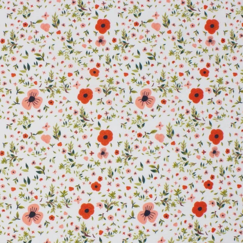 Cretonne printed with flowers - white