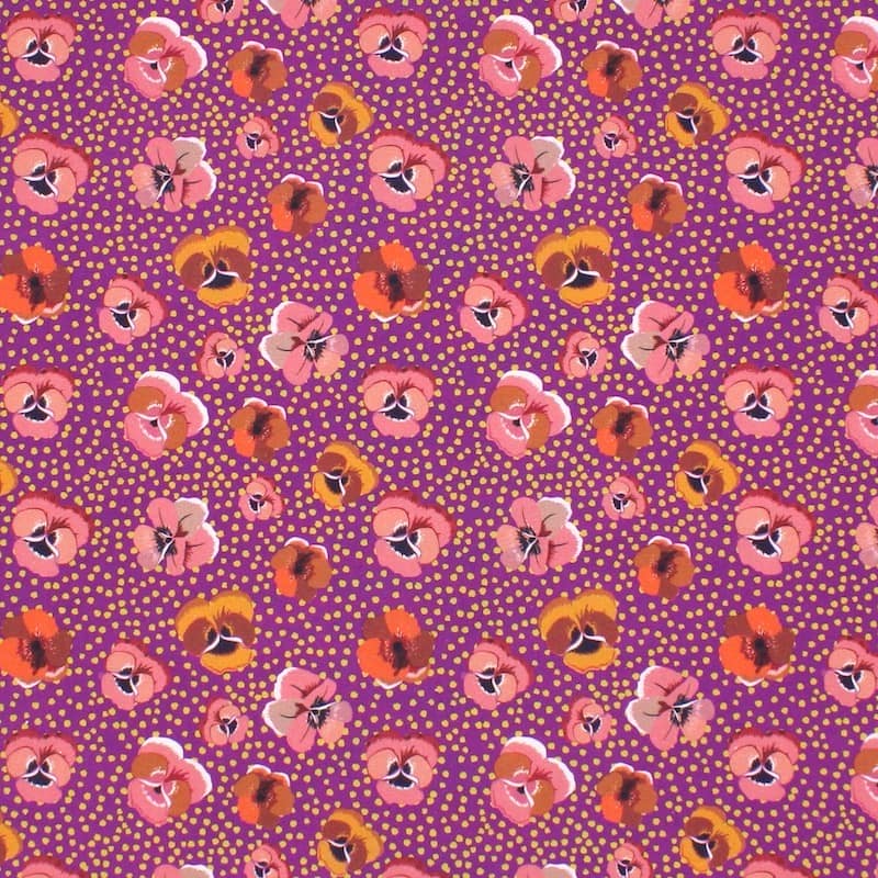 Poplin of cotton printed with wild pansy - violine