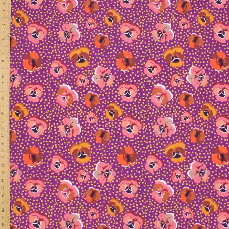 Poplin of cotton printed with wild pansy - violine