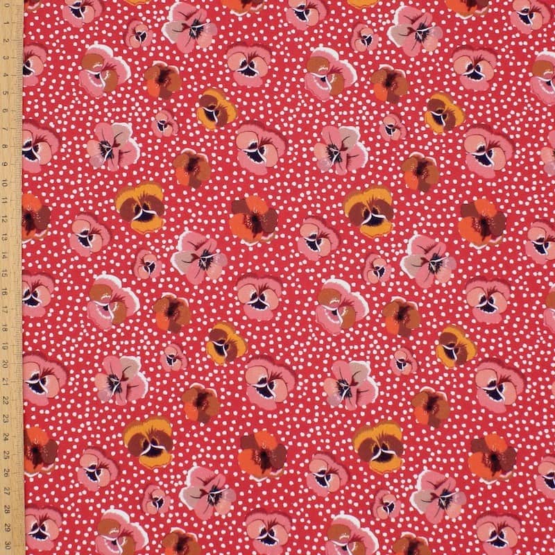 Poplin of cotton printed with wild pansy - red