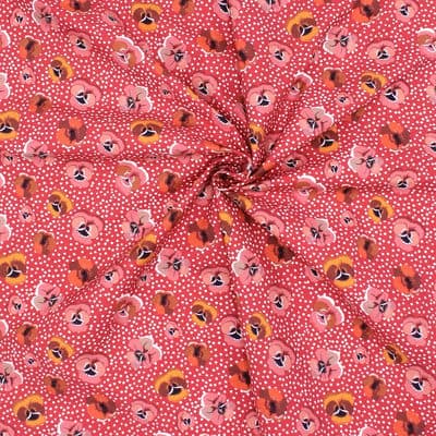 Poplin of cotton printed with wild pansy - red