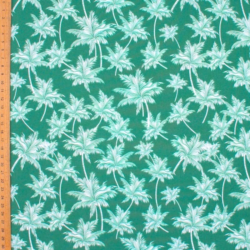 Popeline de coton vert imprimé palmiers 