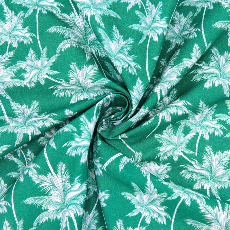 Poplin of cotton printed with palm trees - green