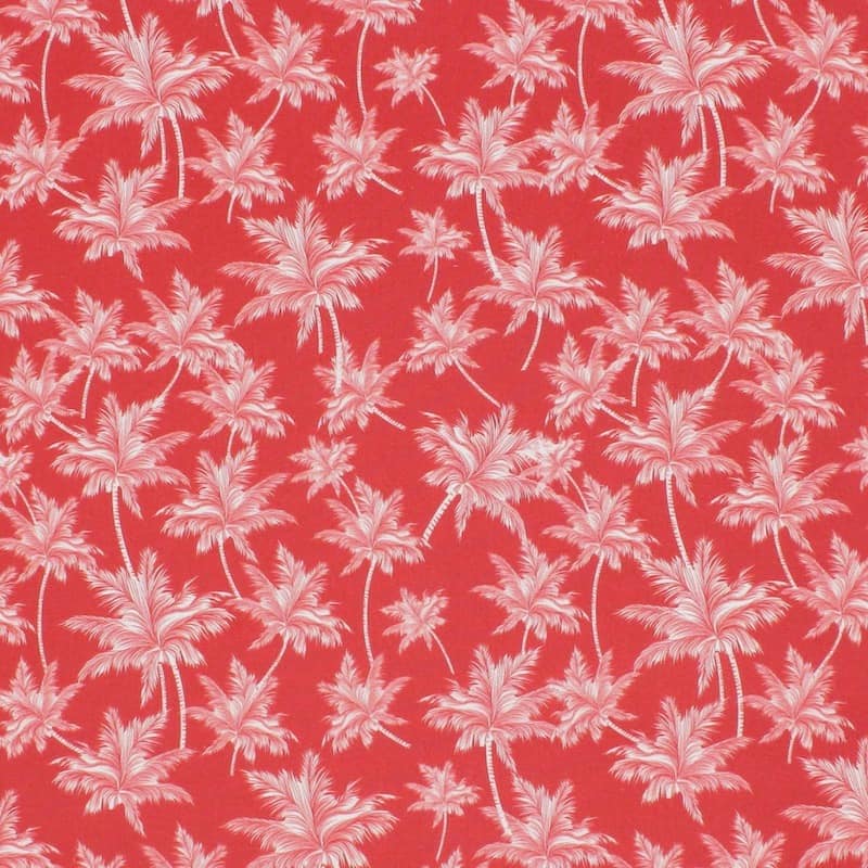 Popeline de coton rouge imprimé palmiers