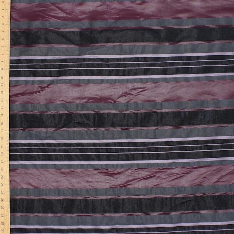 Striped fabric - grey and burgondy