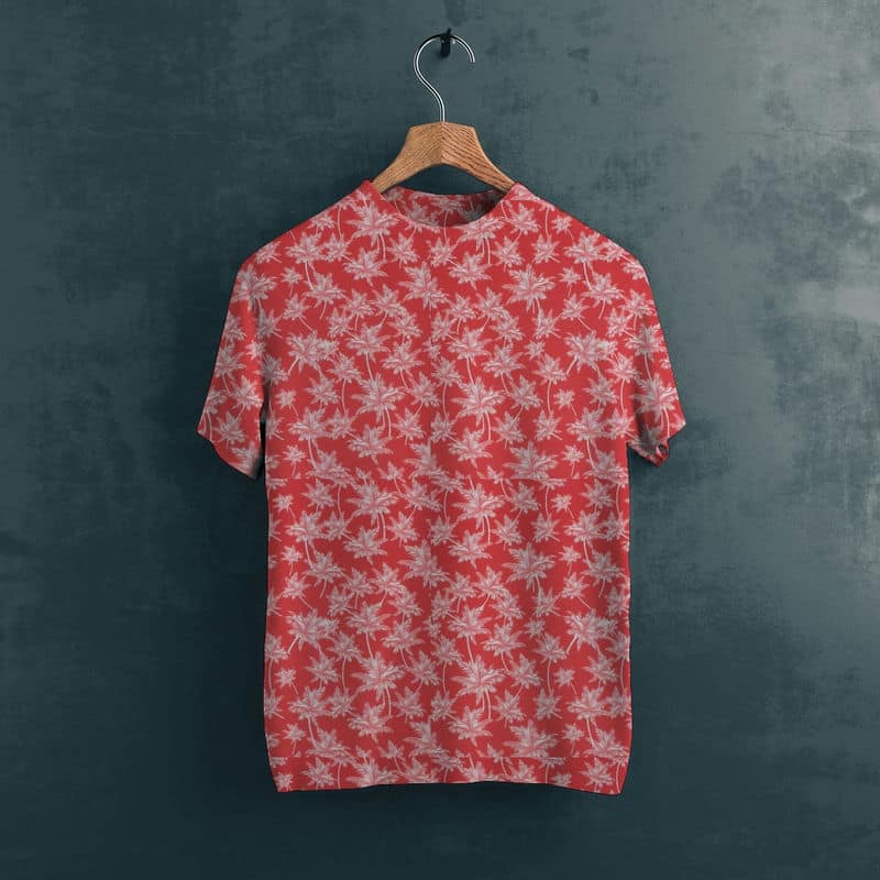 Poplin of cotton printed with palm trees - red