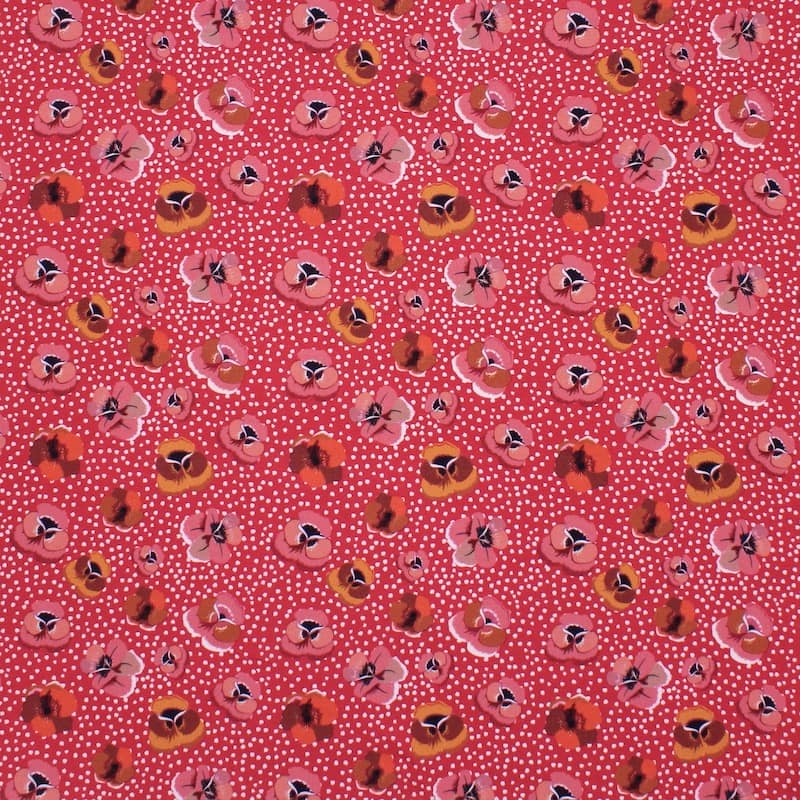 Viscose with pansy flower print - red