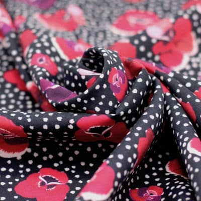 Viscose with pansy flower print - black