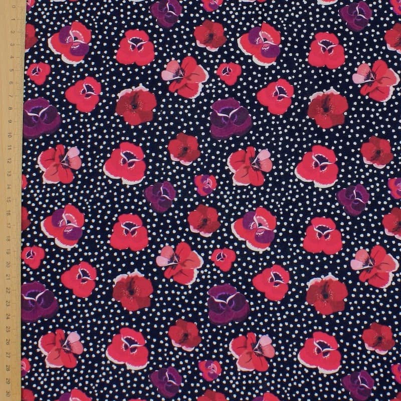 Viscose with pansy flower print - black