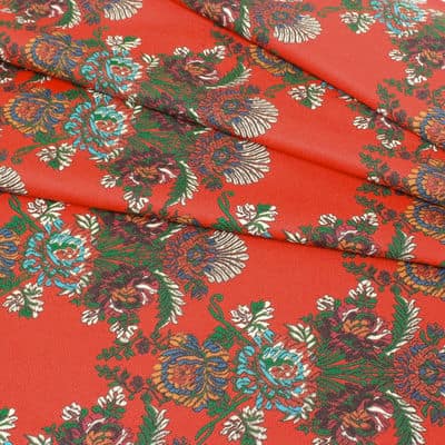 Fabric printed with flowers - red background