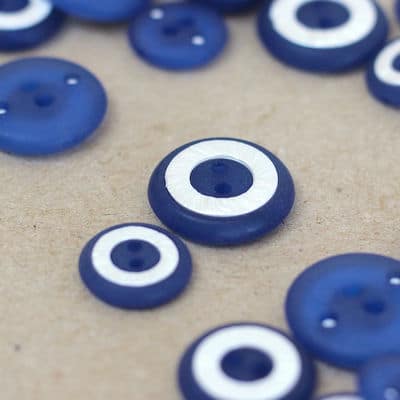 Round resin button - blue and pearly white