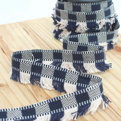 Braid trim with fringes - navy blue and white